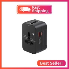 Travel Adapter USB C, Universal All in One Worldwide Travel Adapter Fast Charge
