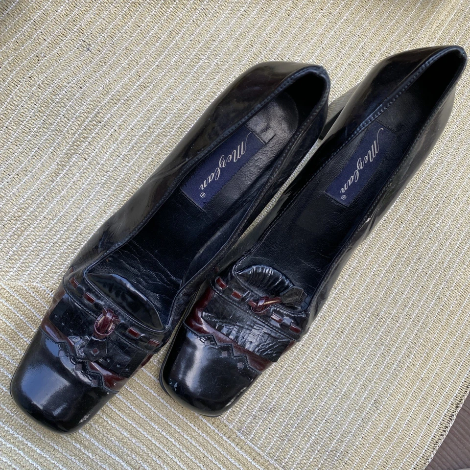 Zapatos de salón Mezlan para mujer de cuero negro con borla y tacón bloque punta cuadrada talla 8 Foto 2 de 4