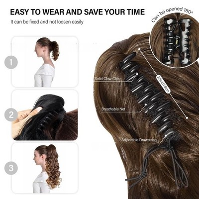 Clip In Haarverlängerung 24 Zoll 180g gewellter Pferdeschwanz Hochtemperatur Dr
