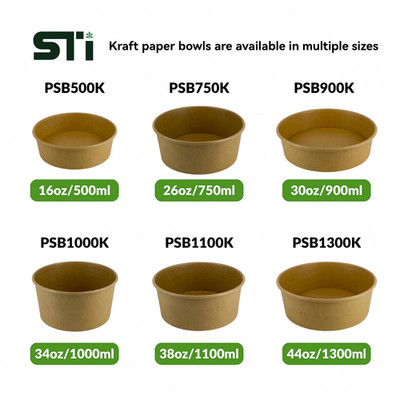 100pcs Round Kraft Paper Salad Bowl(16-44oz) Meal Prep Bowl.Lid Sold Separately