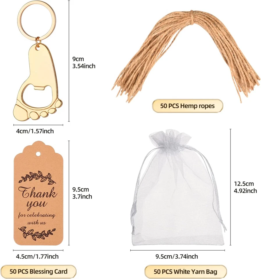 50PC Footprint Keychain Bottle Opener Baby Shower for Guest Baby Shower Gifts - Изображение 2 из 4