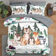 Comforter Set Twin Size, Woodland Animal 5 Pcs Bedding for Kids and Adults, F...