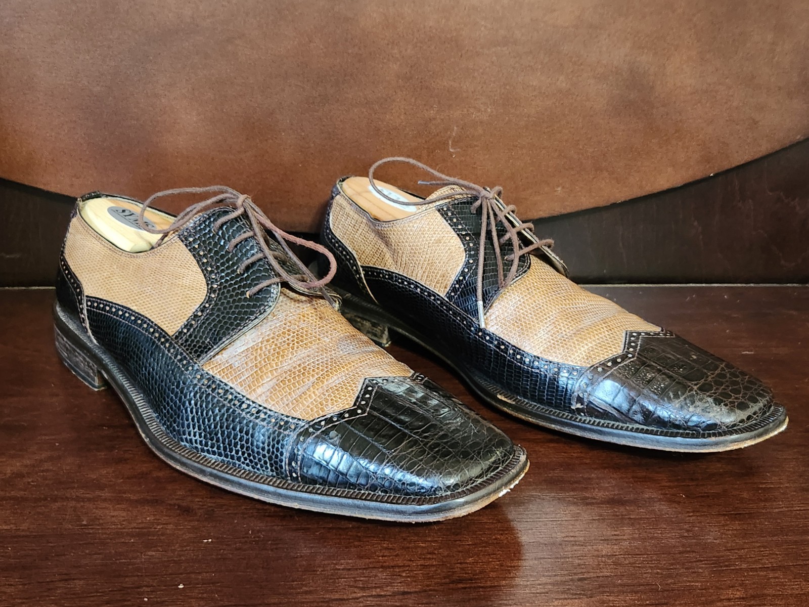 Mens David Eden Brown Exotic Lizard & Crocodile Lace Up Oxford Shoes Size 10.5