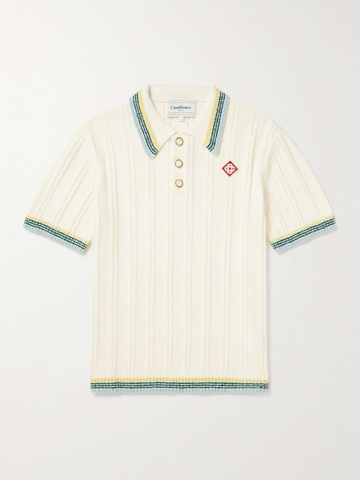 CASABLANCA RIBBED BOUCLE KNIT POLO WHITE SIZE S