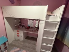 IKEA SMÅSTAD Loft Bed with White Wardrobe/Desk/Chest drawers/Shelves/Pink Handle