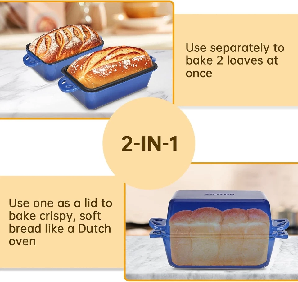 9X5 Enameled Cast Iron Loaf Pan with Lid - 2 in 1 Sourdough Bread Pan for Homema - Image 2 of 4