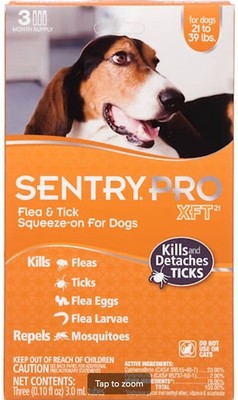B20)Sentry Pro XFT Flea and Tick 3pk for dogs 21-39lbs 3 Pack New in Box