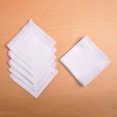 6x Einfarbig Weiß Spitze Taschentücher Weich Klassisch Einfarbig 24,5 cm/9,65 Zoll Weiß