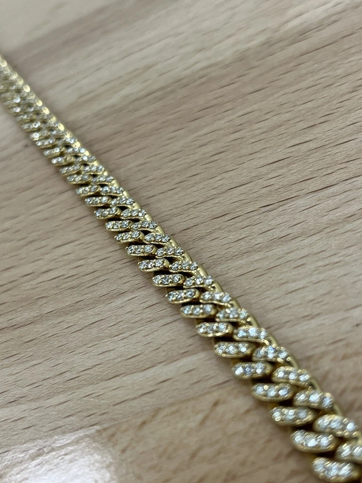 Brazalete o tobillera de eslabones cubanos de oro macizo con diamantes naturales, 9,25 pulgadas Foto 4 de 4