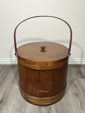 Vintage wooden sugar bucket with lid and handle 