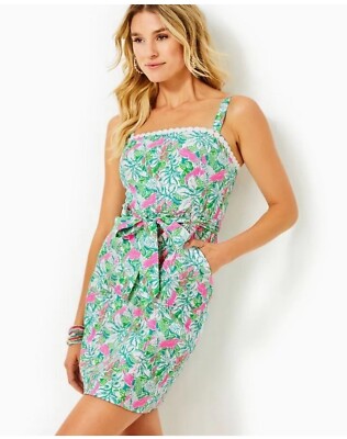 Lilly Pulitzer Kensington Stretch Dress 12 Pink Green Just Wing It Easter Shift