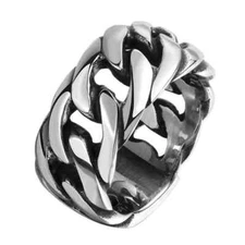 Mens Biker Chain Miami Cuban link Ring Band for Men Stainless Steel Twist Ring