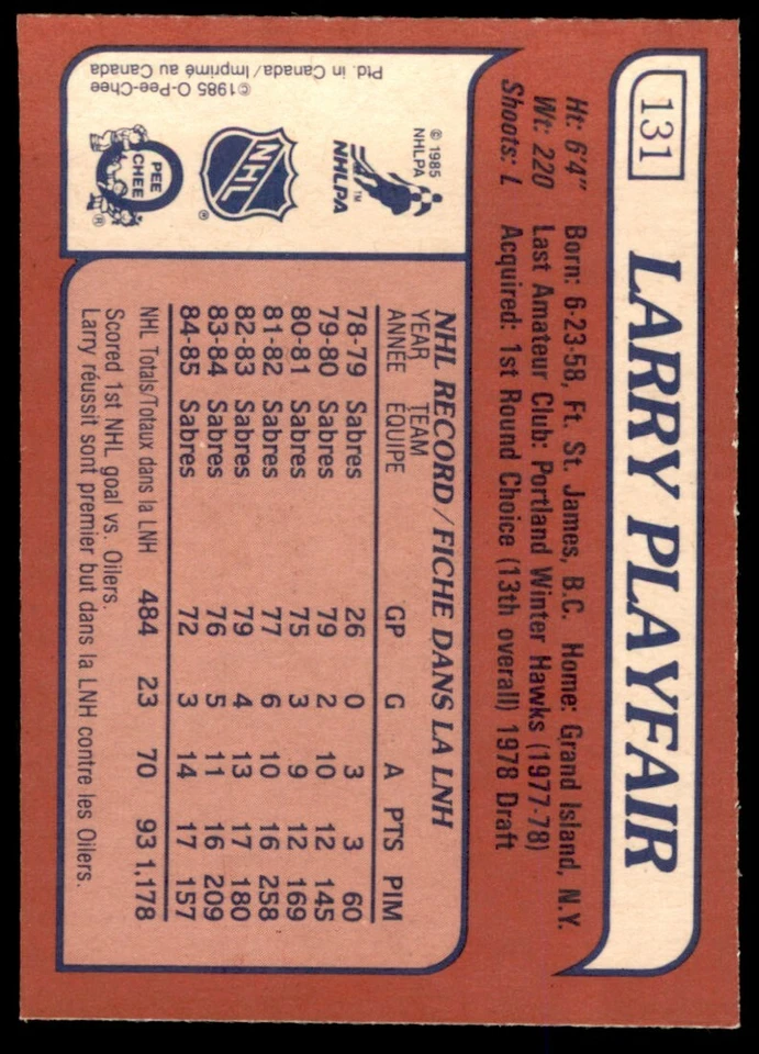 1985-86 O-Pee-Chee High Grade Larry Playfair #131 - Image 2 of 2