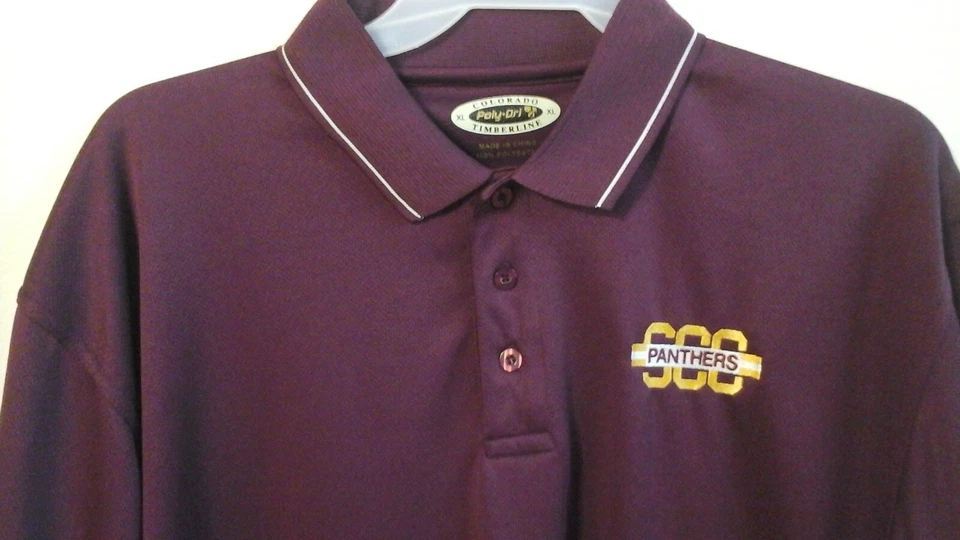 Polo para hombre XL Solano Community College SCC Panthers marrón/amarillo--¡Como nuevo!! Foto 2 de 3