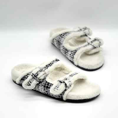 STUART WEITZMAN Piper Chill Sandal Womens 8.5 Shearling Lined Tweed Pearl NEW