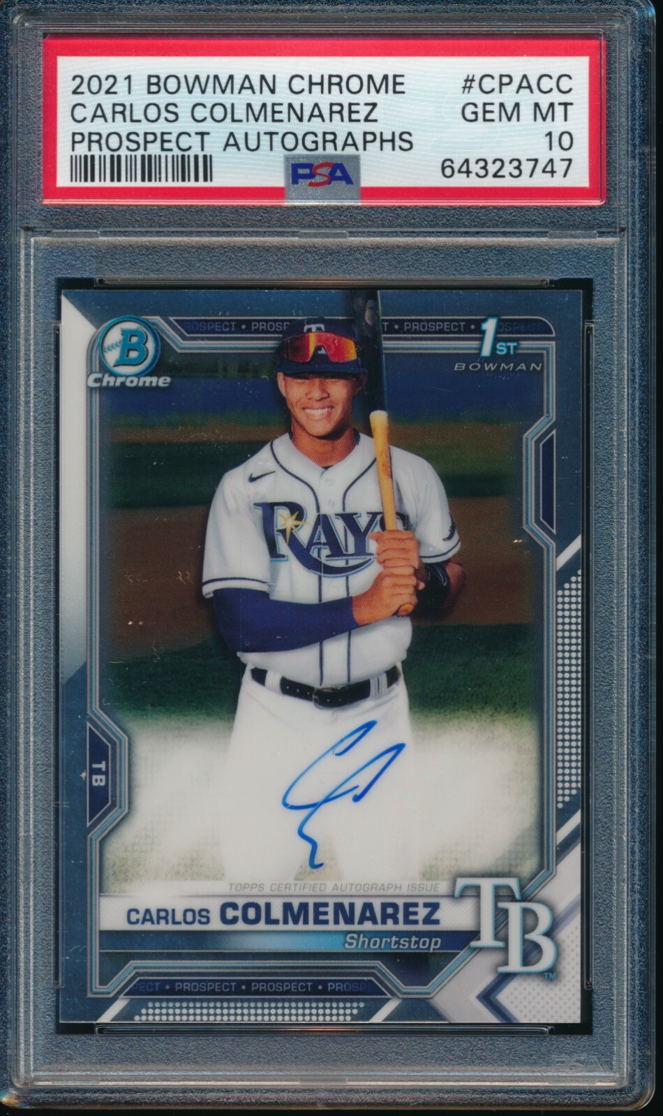 PSA 10 CARLOS COLMENAREZ AUTO 1st 2021 Bowman Chrome Prospects RC GEM MINT