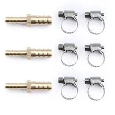 U.S. Solid 3pcs Brass Hose Barb Reducer Fitting Kits With 6 Clamps 3/8" To 5/16"