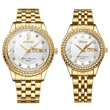 Couples Men's Women's Gift Quartz Rhinstone Waterproof Luminous Date Wrist Watch