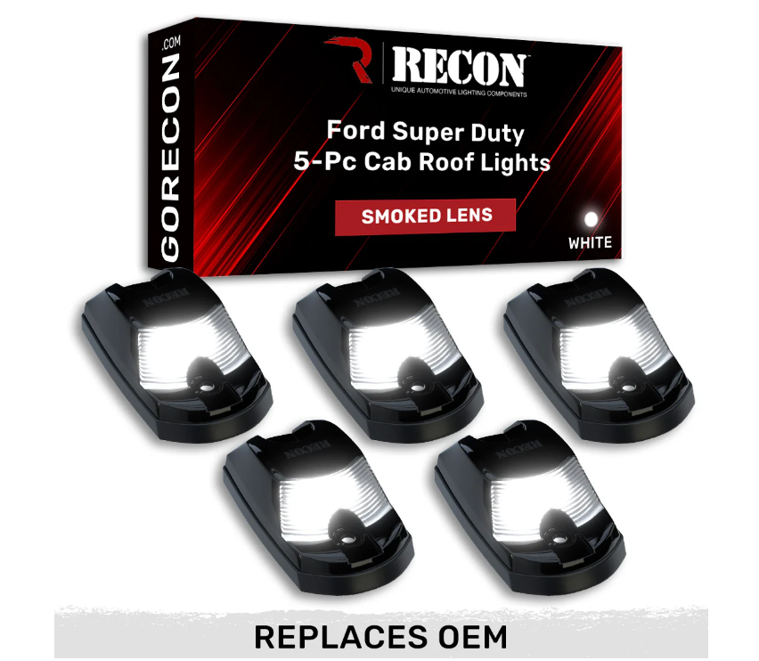 Recon Smoked Lens White LED Cab Lights For 2017-2022 Ford Super Duty (5 ...