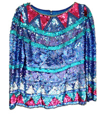 Rainbow jewel blouse sequin Vintage Silk  Sequined 60's 70's Retro Spectacular