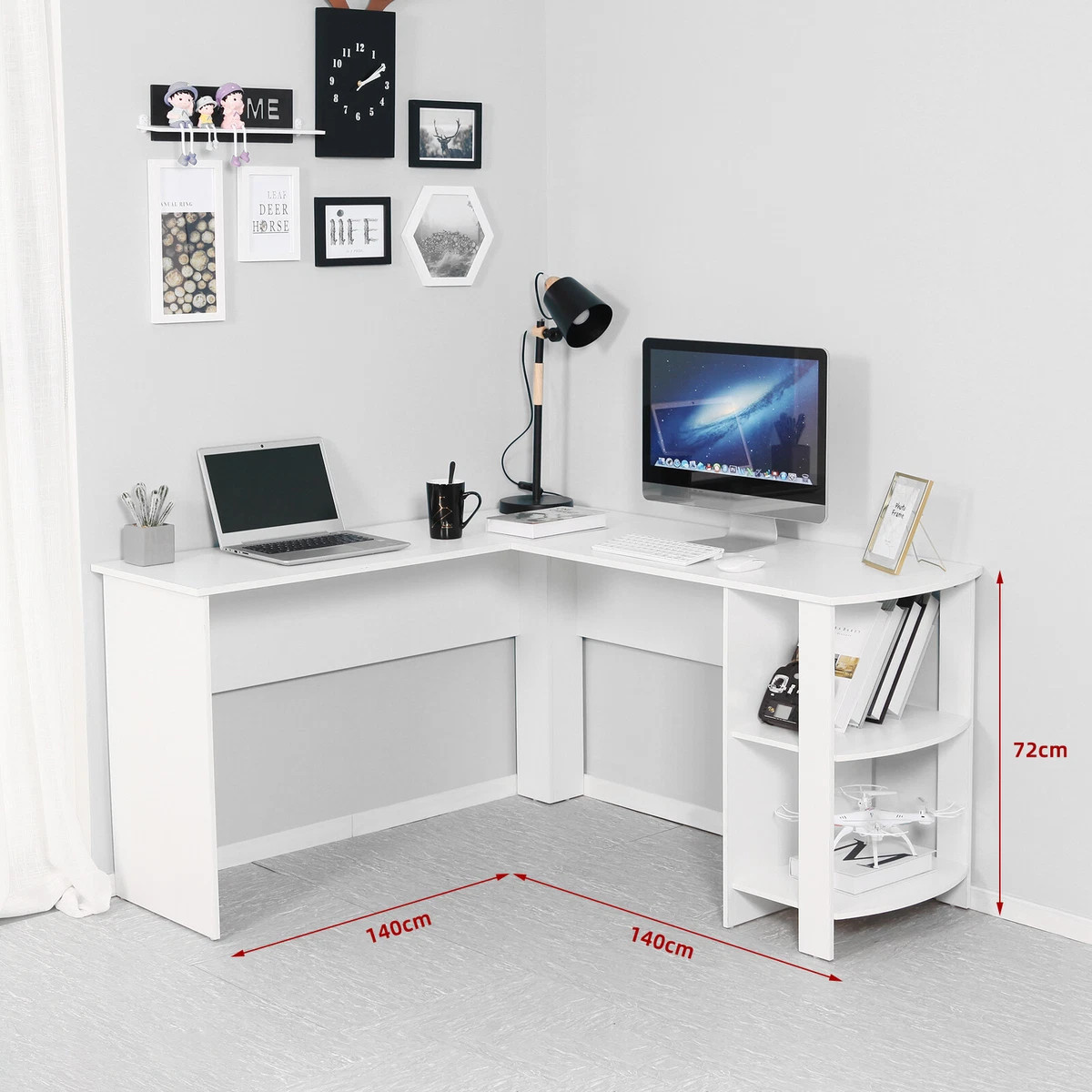 Mondeer White Corner Table L shaped Computer Desk Workstation Office Study