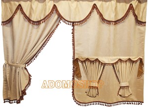 Lkw Gardinen Fur Scania Topline Beige Braun Fransen Bommel 4cm Ebay