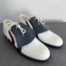 Vintage Endicott Johnson Golf Shoes Men  s 10 White Leather Blue Fringe Spikes