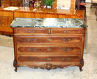 French Antique Louis XV Walnut Chest | Marble Top Chest of Drawers c. 19th C.