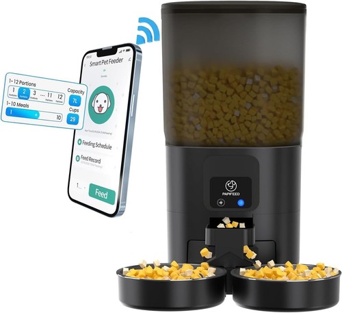 7L Automatic Cat Feeder for 2 Cats - App Controlled, Alexa Compatible, Black - Picture 3 of 9