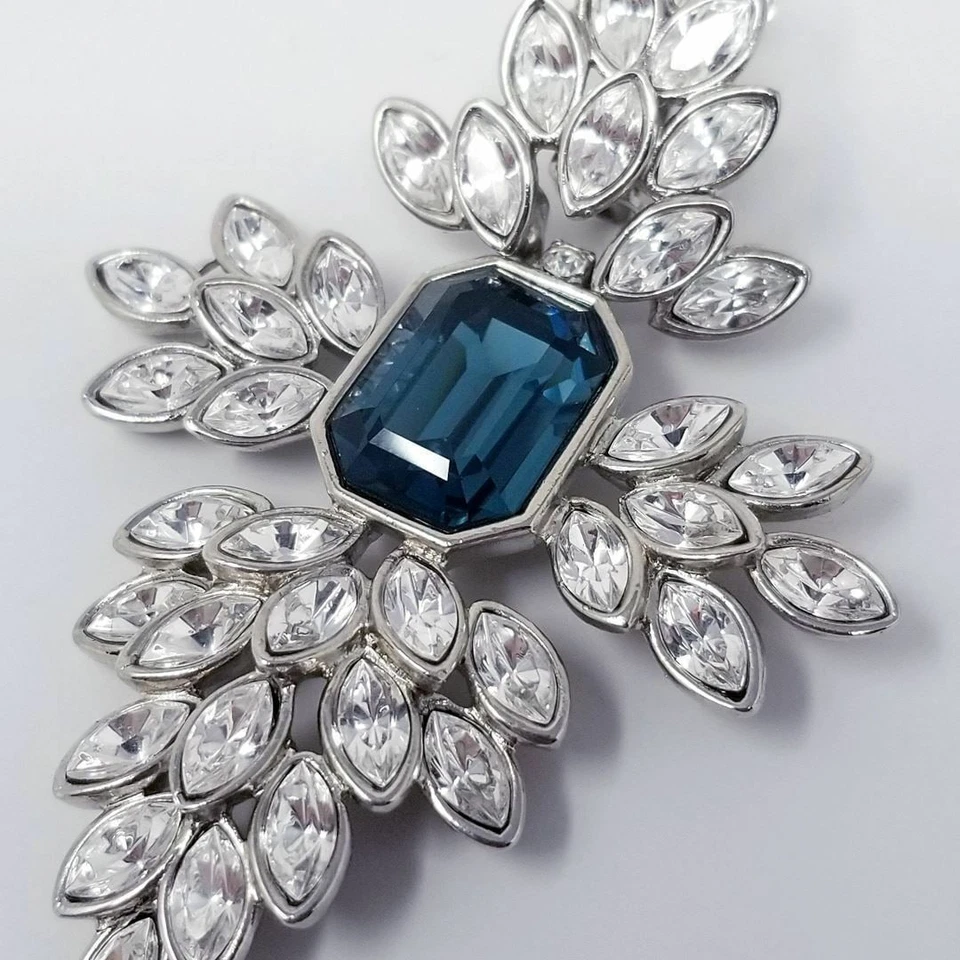 Kenneth Jay Lane KJL Clear & Sapphire Crystal Clip Earrings - Image 4 of 4