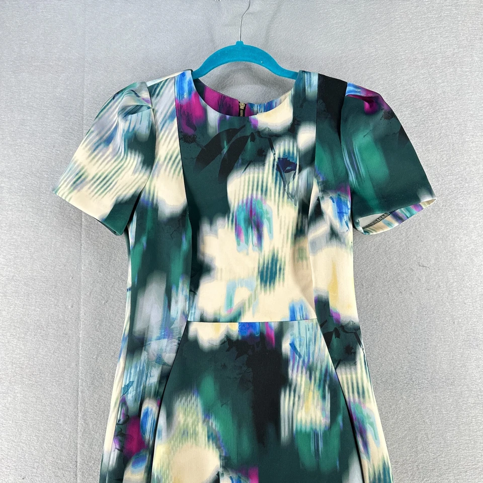 Calvin Klein женское платье 4 синий обтяжку коротким рукавом цветочный абстрактный резинке - Изображение 3 из 4