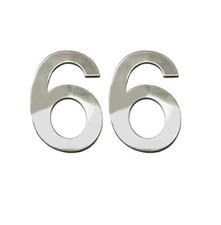 Stick-On House Numbers - No 66 - Stainless Steel - 10cm - Door, Fence, Gate