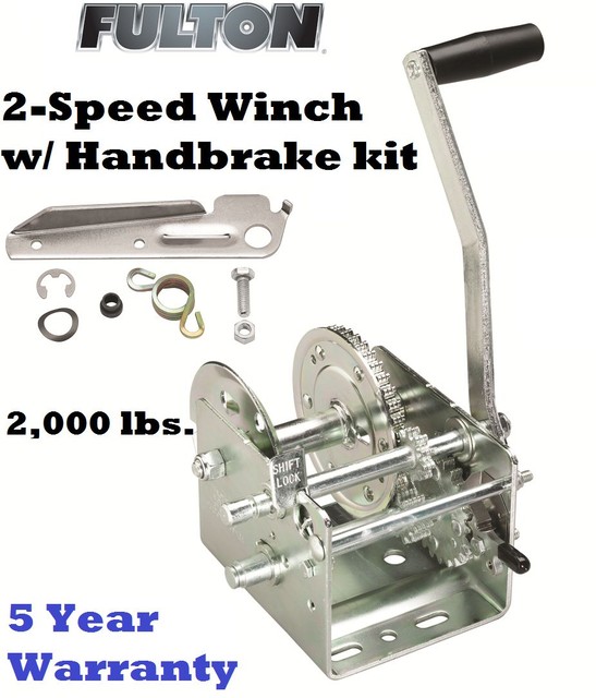 FULTON 2 SPEED TRAILER WINCH 2,000 lbs w/ HANDBRAKE KIT ZMAX 600 ZINC