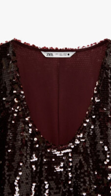 ZARA NEW LIMITED EDITION SEQUIN Sparkly DRESS / LONG GOWN MAROON Burgundy L  | eBay