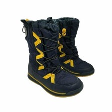 Size 7M Snow Boots Youth Lands End Squall Winter Gear Blue Yellow Elastic Cord