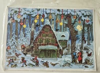 Vintage Korsch Verlag Advent Calendar Doors Forest Gnomes Glitter Germany