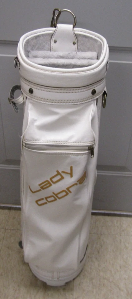 Bolsa de carrinho de golfe vintage Lady Cobra 3 vias couro sintético branco com alça de ombro - Imagem 2 de 4
