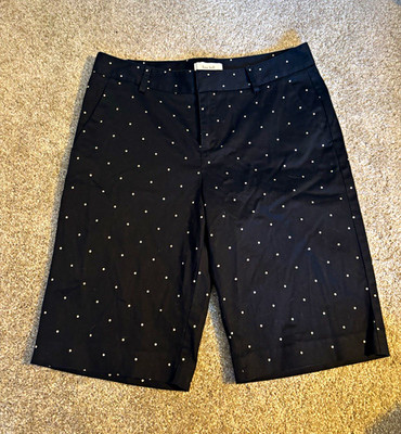 Kate Hill Women s Bermuda Shorts Black/White Polka Dot Size 2 Cotton/Spandex Zip