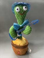 Dancing Talking Singing Mimicking Cactus w/ Hat Electronic Guitar Plush Toy BLUE