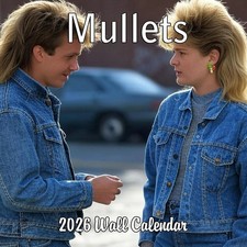 2026 Mullets Monthly Wall Calendar | 12" x 24" | White Elephant or Gag Gift