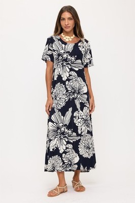 Travel Knit Dress, long A-Line, S/S, Stretchy NO-IRON poly/span. 498