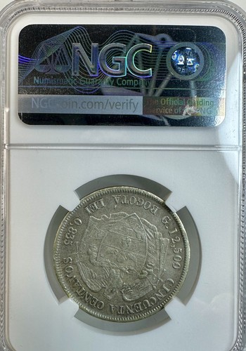 1880 Kolumbien Silber 50 Centavos Münze | Bogota Mint | KM# 177 | NGC AU Details - Bild 2 von 2