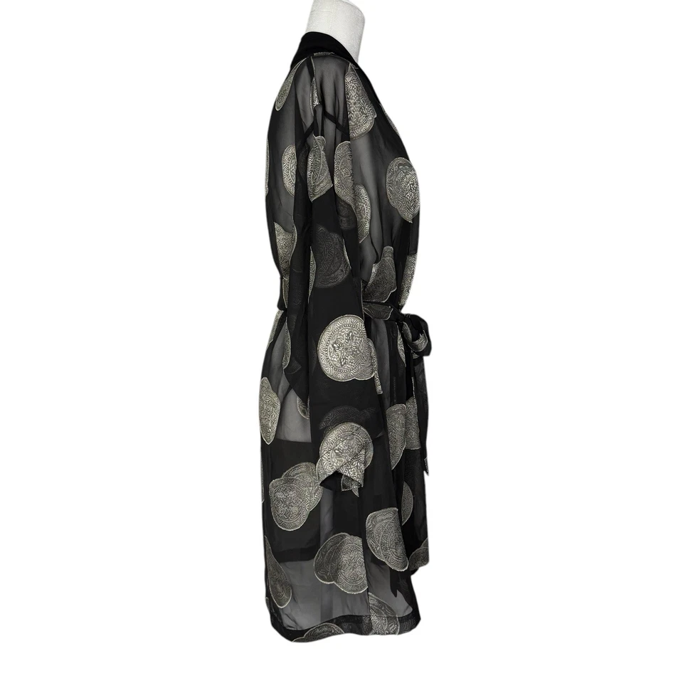 复古 90 年代 Josie Robe 均码透明缎面装饰和服奖章内衣 — 第 4/4 张图片