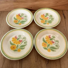 Vintage FRANSICAN Earthenware Floral MAYPOLE Dessert Plates 6 3/4” Set Of 4