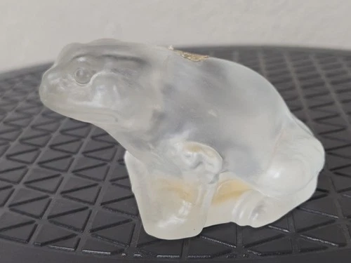 FENTON Frog Frosted Glass Clear Figurine Marked Paperweight