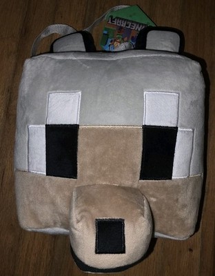 NWT Mojang Minecraft Small Plush Stuffed Gray Wolf Backpack Kids Bag