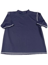 Lands End Rash Guard Boys L 14-16 Blue Navy Short Sleeve Swim Shirt Beach