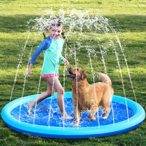 60 Inch Non Slip Splash Pad Sprinkler Mat for Kids Toddlers Dogs Water Games - Picture 1 of 8