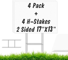 4 Pack Blank Yard Signs with Stakes, 17 X 13 Inches White Garden Yard Signs for