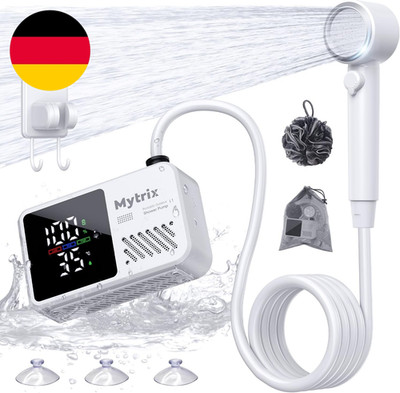 Mytrix Tragbare Campingdusche, Leistungsstarker Wasserfluss Von 10L/Min, Wiedera